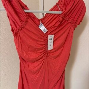 Cache Coral Ruched Stretch Top NWT Size L